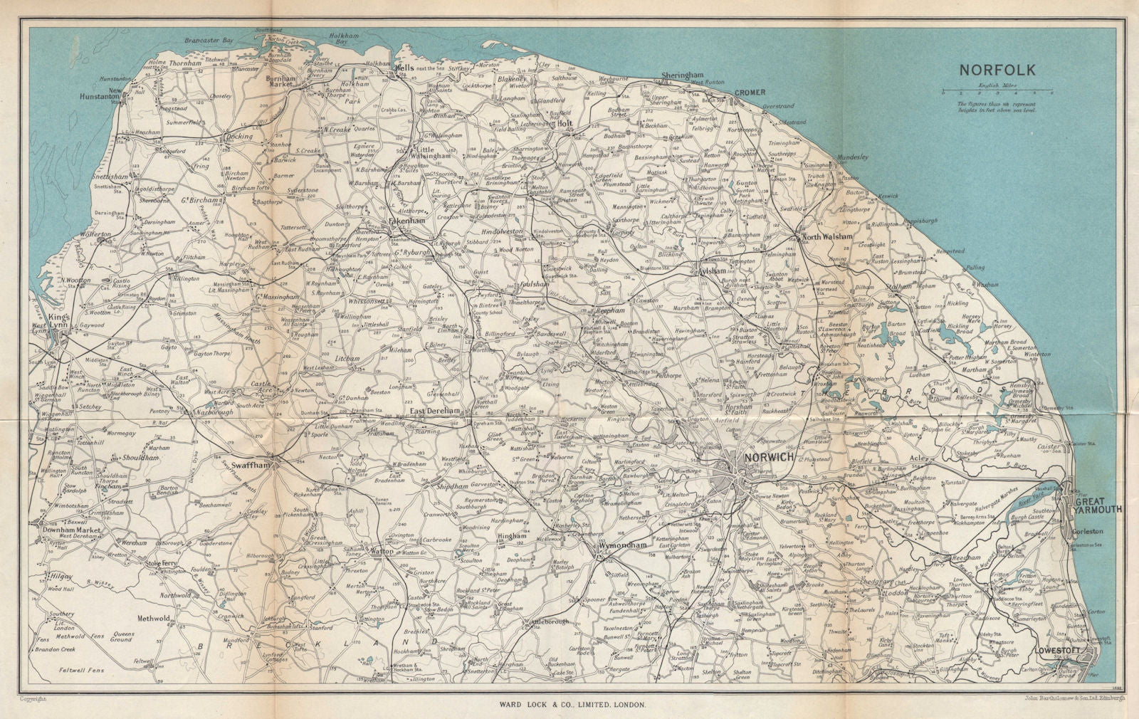 NORFOLK & the Broads. Norwich Great Yarmouth Cromer. WARD LOCK 1961 old map